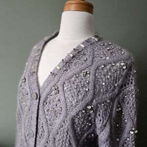Elisabetta Franchi Rhinestone Mohair and Wool Knit Cardigan Sweater